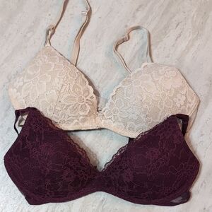 Victoria's Secret Cream and Purple Lace Bras